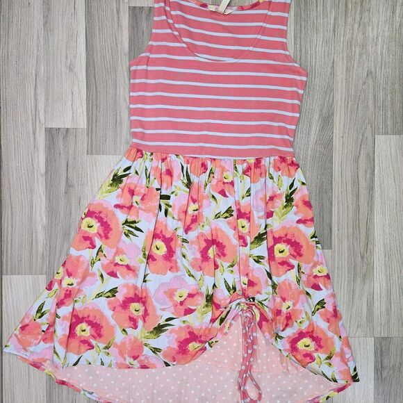 Matilda Jane Womens Pink Macaron Happy And Free Floral Stripe Dress Tank Medium - Picture 3 of 12